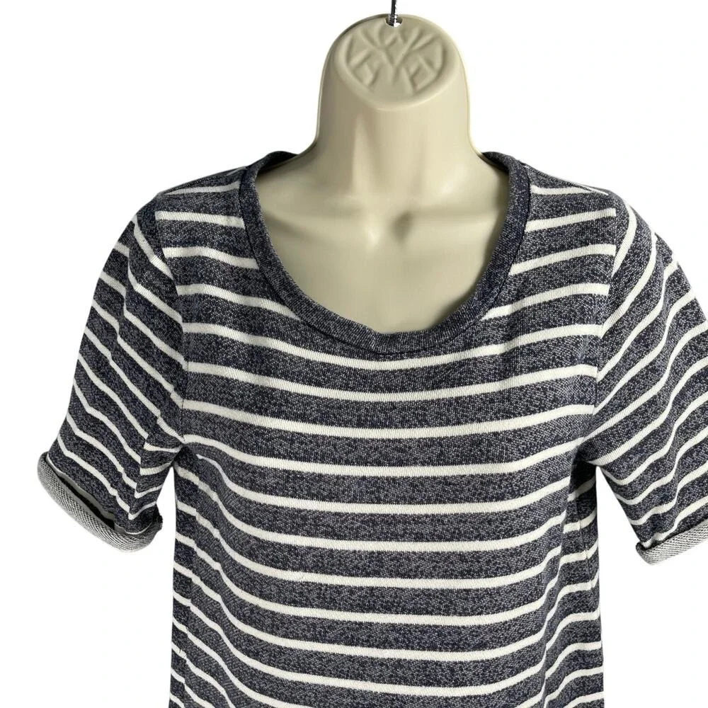 French Connection Tunic Dress 2 Navy Stripe Terry Patch Pockets Mini Vacation